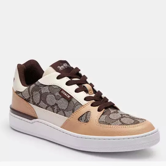 New🤎Coach Maple Clip Low Top Sneaker In Signature Jacquard - Picture 1 of 5